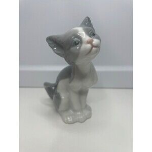 LLADRO Porcelain Grey & White Cat Kitten Figurine "Feed Me" Retired 5113 5.5"